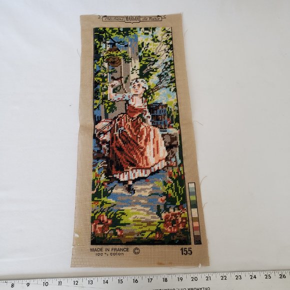 Completed Vintage French Lady Needlepoint Needlework 9x21 Margot De Paris - Picture 3 of 7